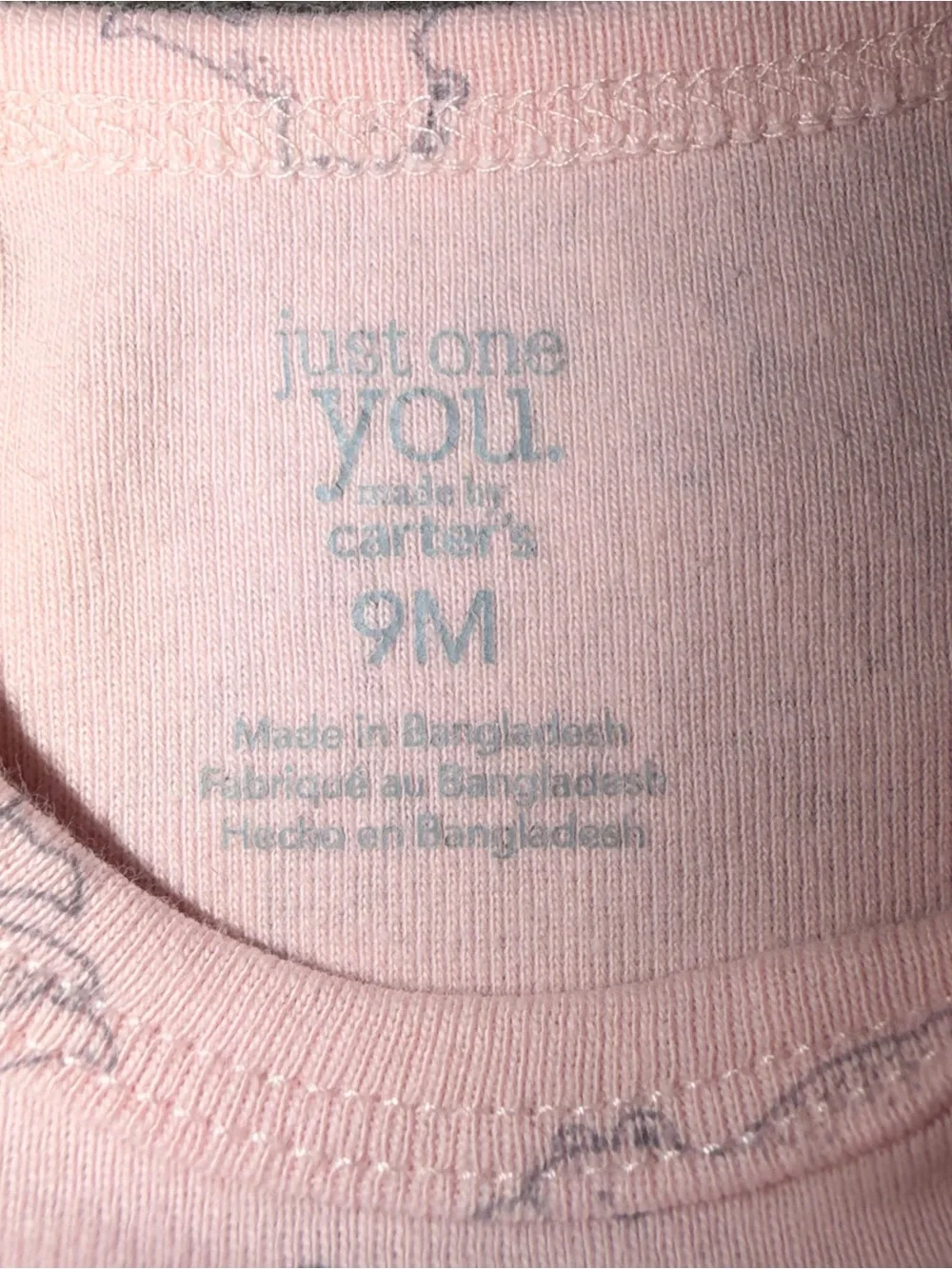 Girls infant 9 months shirt Carter's Light Pink Bear Print Long-Sleeve One-Piece